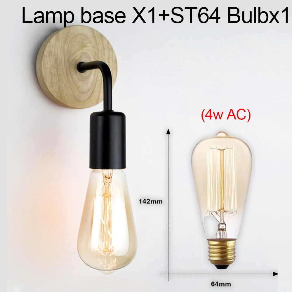 מנורת קיר עץ ברזל וינטאג' E27 לפנים ולחוץ, תאורת קיר רטרו למסדרון ביתי תעשייתי, מנורת צד נורדית