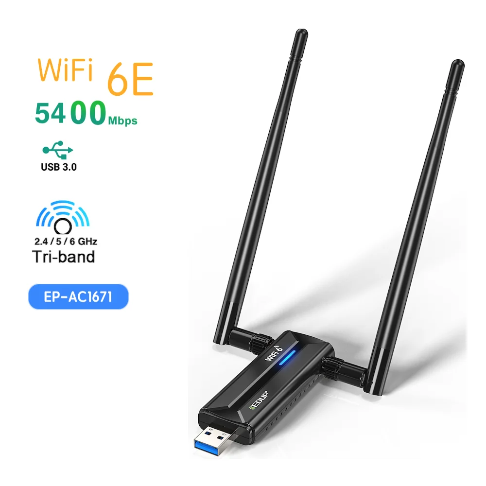 Placa De Rede 5400Mbps WiFi6E USB 3.0 Adaptador Wifi Tri-Band 2.4G 5G