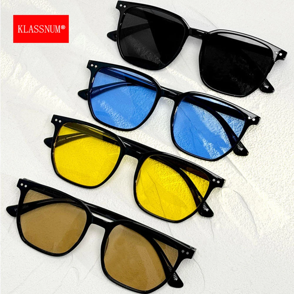 KLASSNUM Trend Farbe Objektiv Sonnenbrille Mann Schlank Quadrat Sonnenbrille Männer Anti Uv400 Gelb Blau Braun Okular Marke Designer Shades