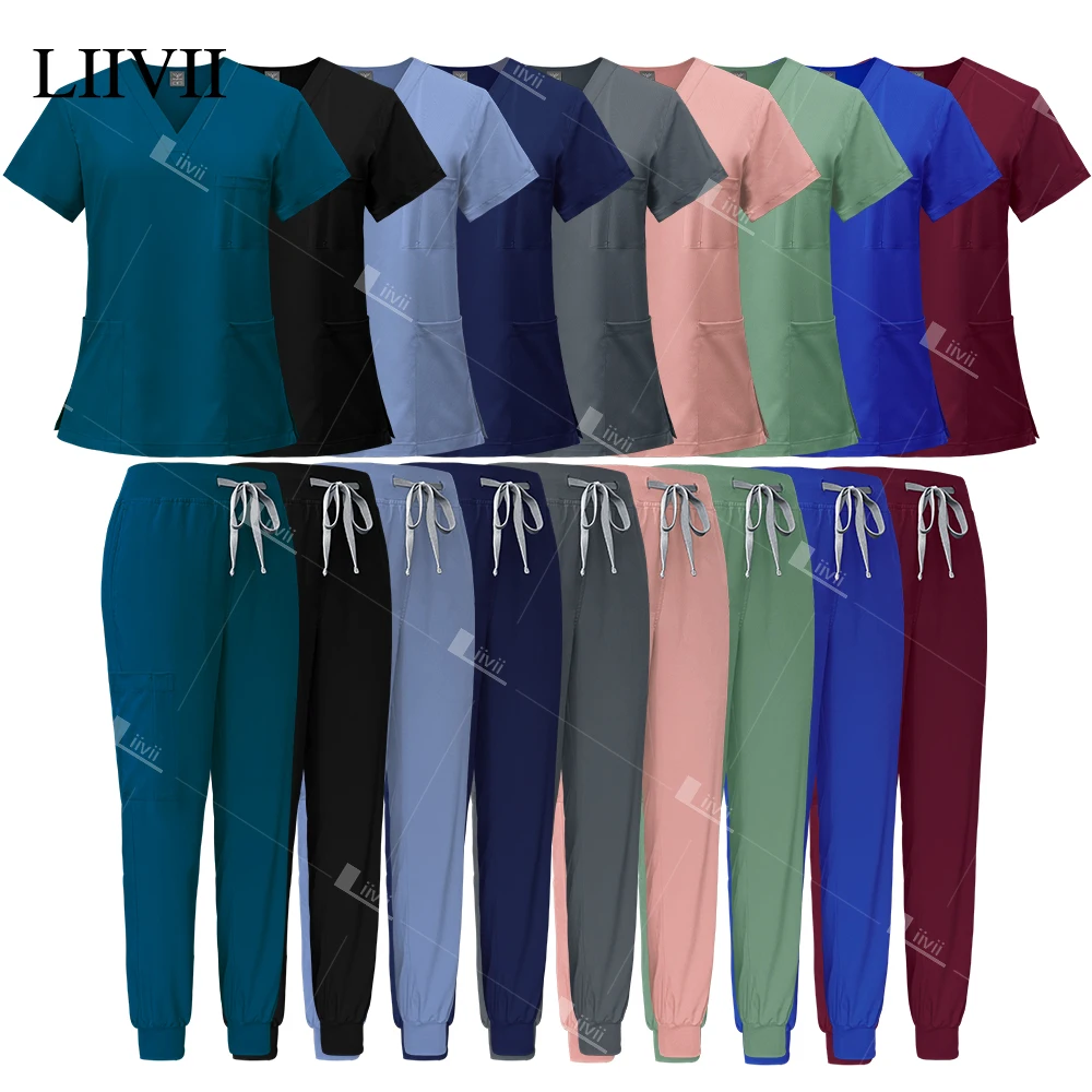 

Woman Scrub Set Medical Nurse Surgical Uniforms Beauty Salon Workwear Clinical Scrubs Top + Pants Spa Doctor Nursing Tunic Suit