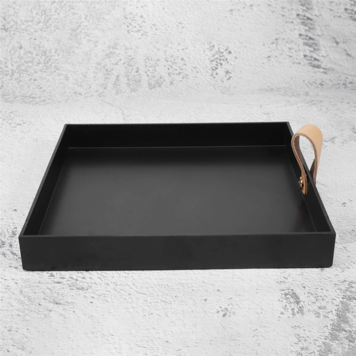 

Creative Square PU Leather Serving Tray Decorative Dish Cosmetics Sundries Desktop Storage Plate with Handle(Black)