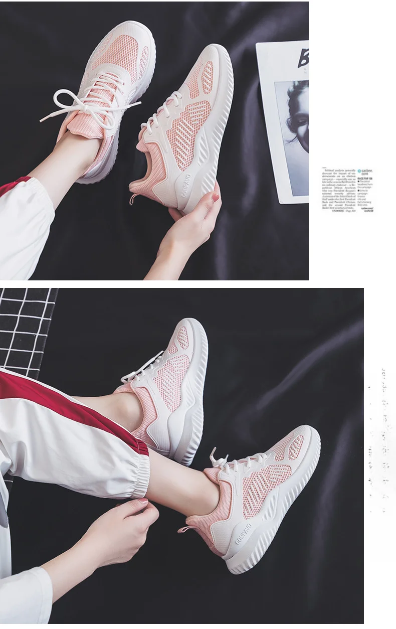 Freizeitschuhe für Damen, atmungsaktive, gewebte Sneakers mit Farbblockdesign und Schnürung_voghion.com