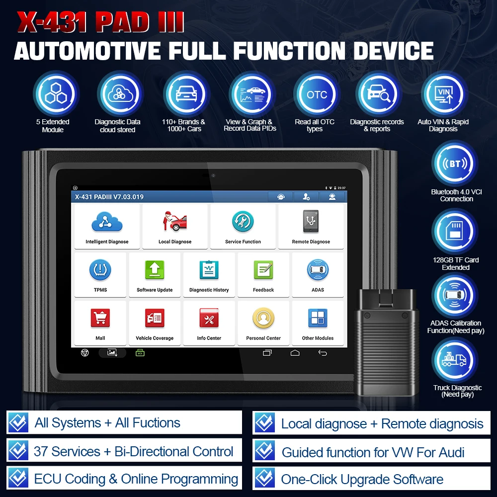 Launch X431 PADIII V2.0 Car Diagnostic Tool ECU Coding Programming Automotive Scanner VAG Guided ADAS Calibration Truck Diagnose