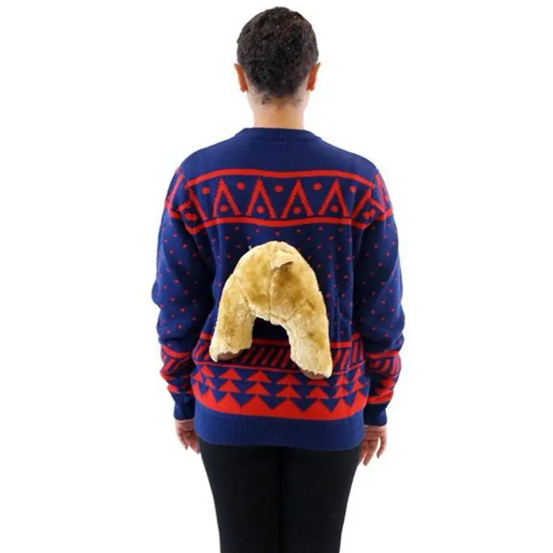Maglione Di Natale Donna Con Renna E Luci 3D &ndash; Cablato, Rosso, Vintage