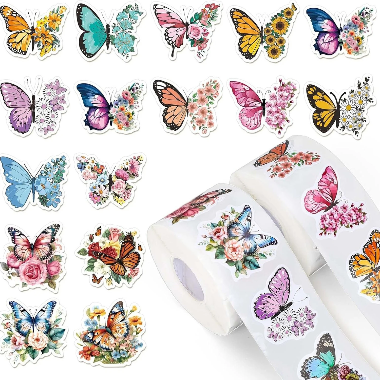 100-500pcs 아름다운 나비 감사합니다 스티커 선물 상자 포장 장식 접착 라벨 편지지 스티커