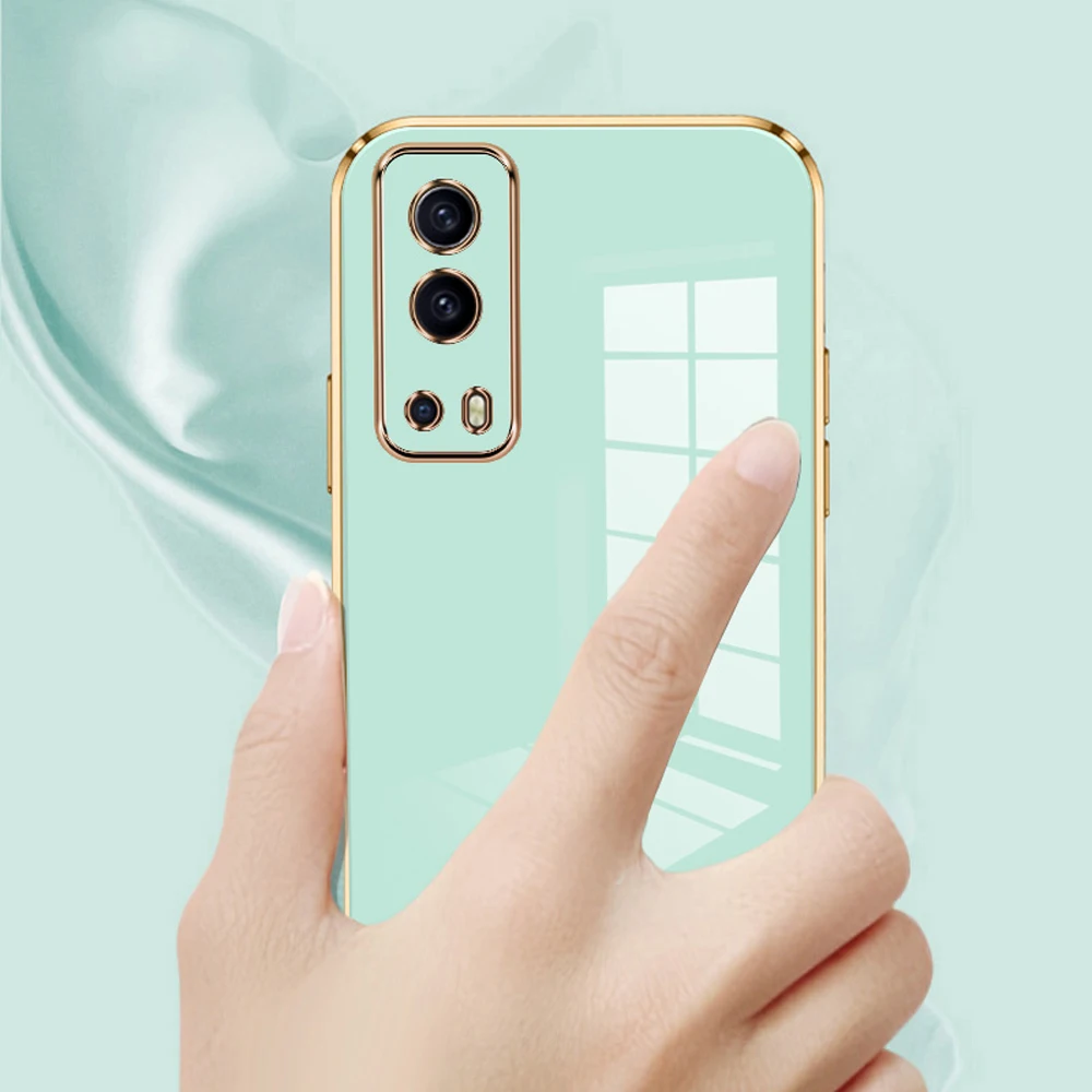 Vivo Y72 5G 케이스 럭셔리 스퀘어 도금 Vivo Y52 5G 전화 케이스 vivo Y75S Y72 Y52 충격 방지 실리콘 V2041 v2053 뒷면 커버