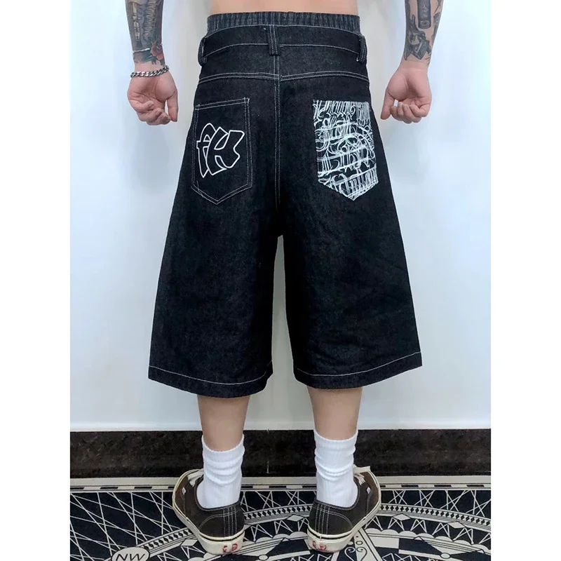 Pantaloncini retrò estivi 2024 Jeans Hip-Hop Y2K Jeans con stampa lettera tascabile pantaloncini personalizzati alla moda da uomo pantaloni estivi al ginocchio