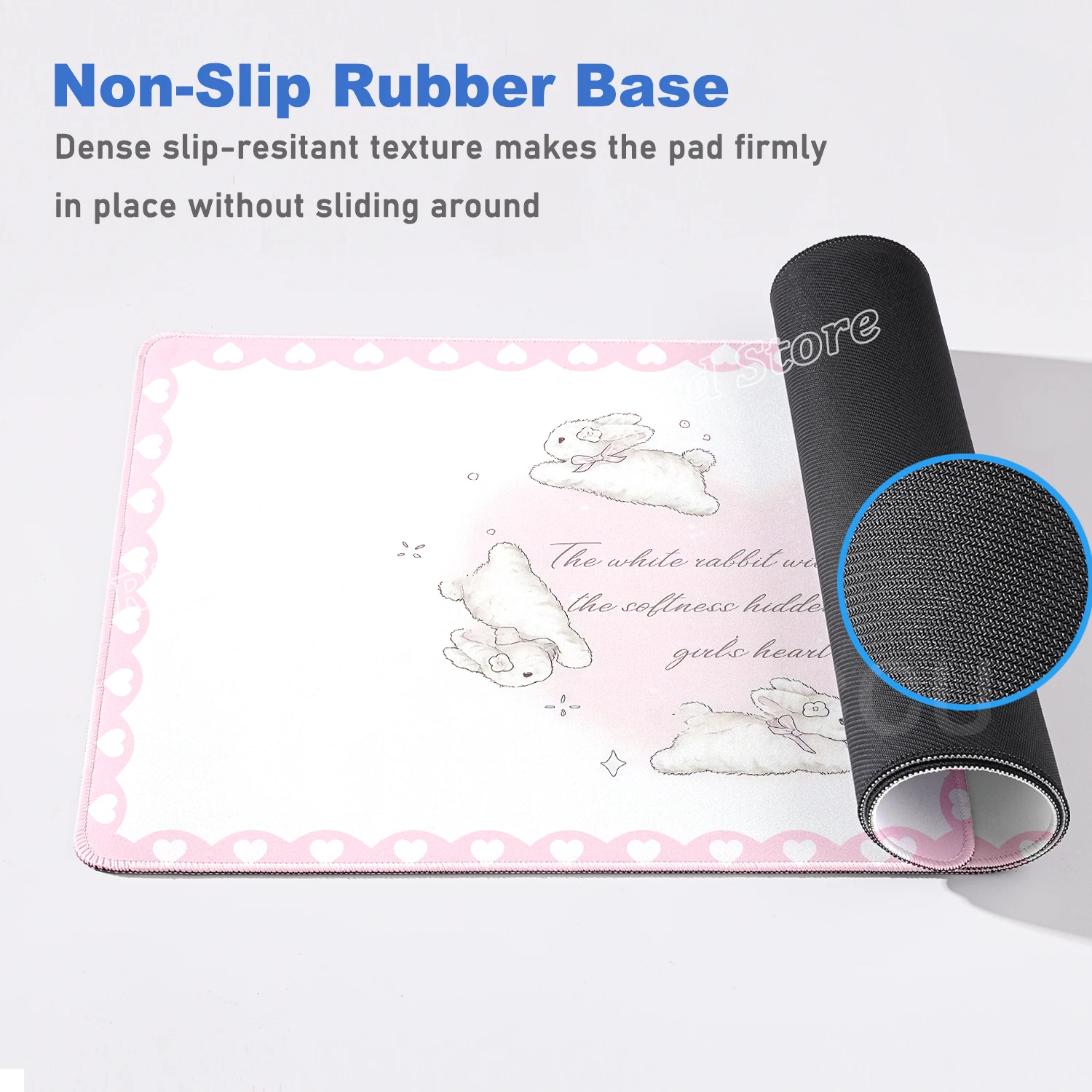Pink Rabbit XXL Cute Love Gaming Mouse Pad - Non-Slip Soft Surface Desk Mat for Home and Office Decor