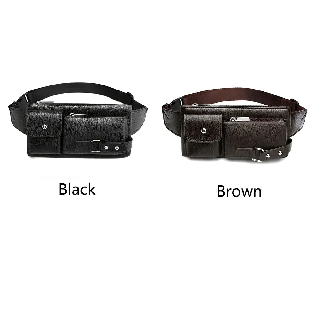 Leather Waist Bag Unisex Large Capacity Waterproof Outdoor Travel Fanny Pack with Phone Pocket Adjustable Belt for HikingRunning