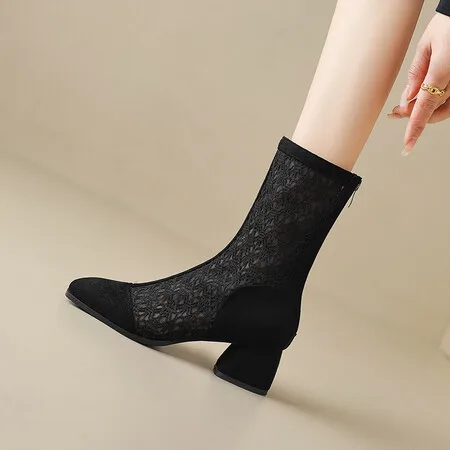 

Женские сетчатые ботильоны на платформе, ботинки челси на толстой подошве, дышащие ботинки с вырезами, босоножки, размеры 34-43, лето 2024