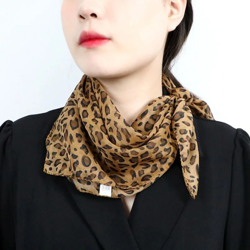 Fashion Leopard Print Square Silk Scarf 60x60cm Summer Thin Chiffon Shade Sunscreen Scarves Neck Guard Woman's Shawl V18 2