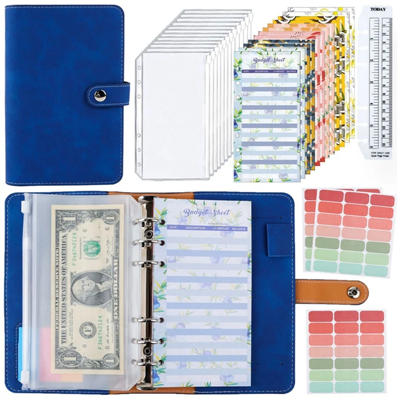 A6 Binder Classeur Budget PU Leather Planner Pockets Cash Envelope Organizer System With Clear Zipper Expense Sheets Notebook new 7 hole binder pockets plastic binder zipper money saving envelope a6 binder budget planner notebook covers folder colored