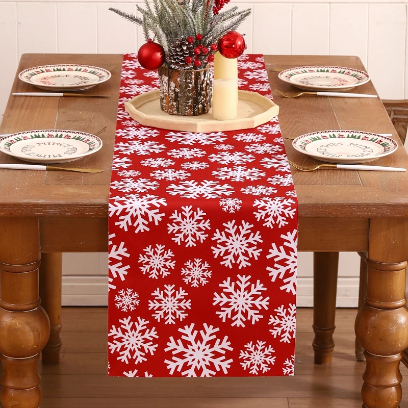 Christmas Flower Party Table Runner Home Decoration Accessories New Year Atmosphere Dinner Table Table Runner Holiday Gift