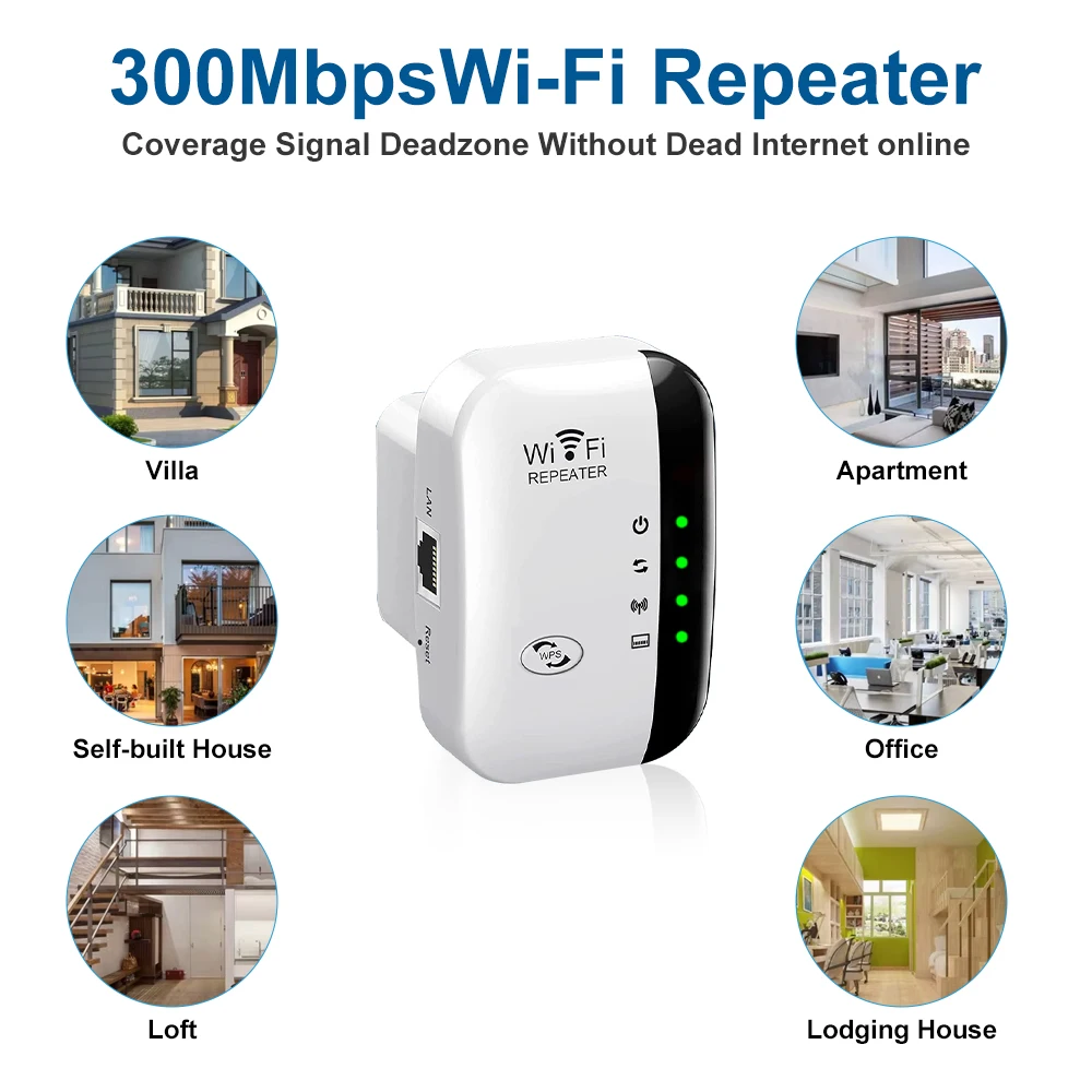 WiFi Repeater Magecam 300Mbps Wireless Range Extender 4 Status Light Long Range Amplifier