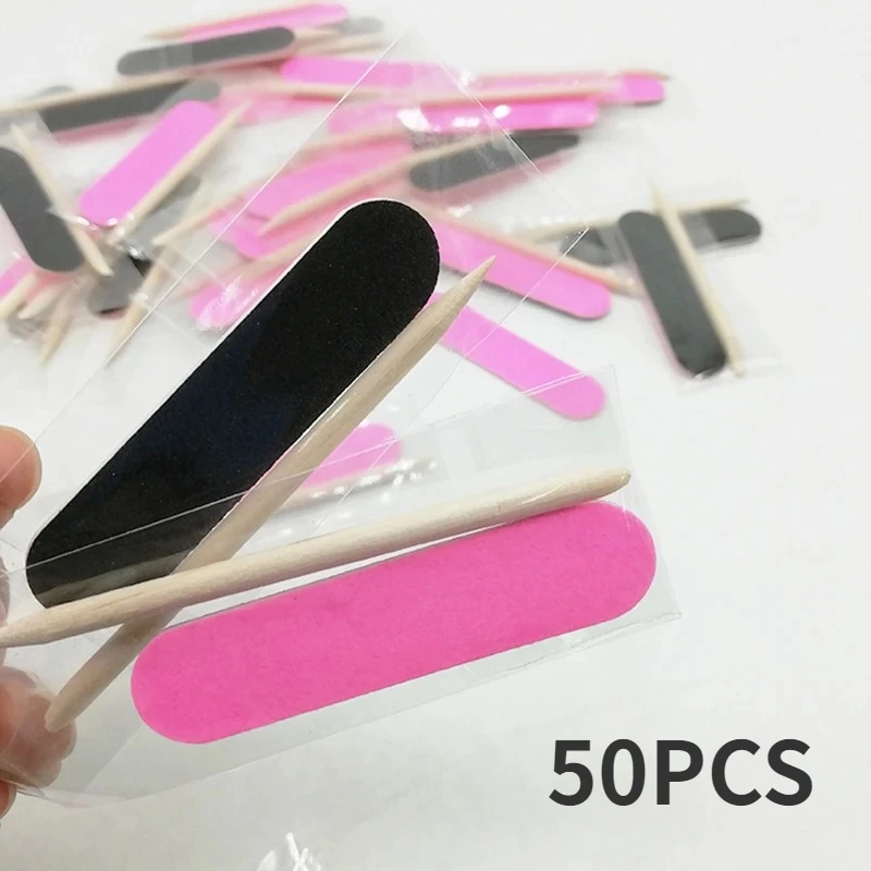 50pcs 일회용 네일 청소 케어 키트 미니 네일 파일 스틱 네일 아트 도구 휴대용 파일러 액세서리 매니큐어 용품