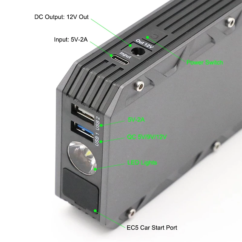 2000A Starting Device Cable 12V Booster Car Jump Starter Portable Power Bank For Battery Charger Booster