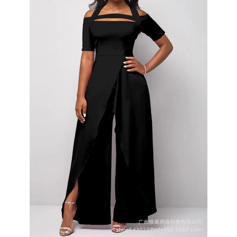 

Sexy Slim Off-Shoulder Jumpsuits Women Jumpsuits Women Short Sleeve Slash Neck Spaghetti Strap Halter Slit Wide Leg Jumpsuits
