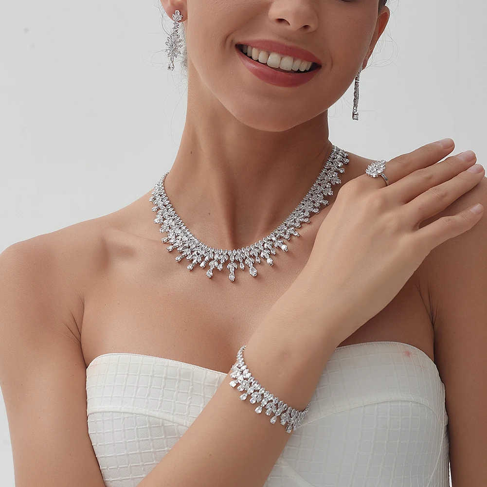 ZY UNIQUE New Dubai Jewelry Sets Leaf Design Bridal Necklace Earring Set 5A Cubic Zirconia Femme Ladies Wedding Accessories 2