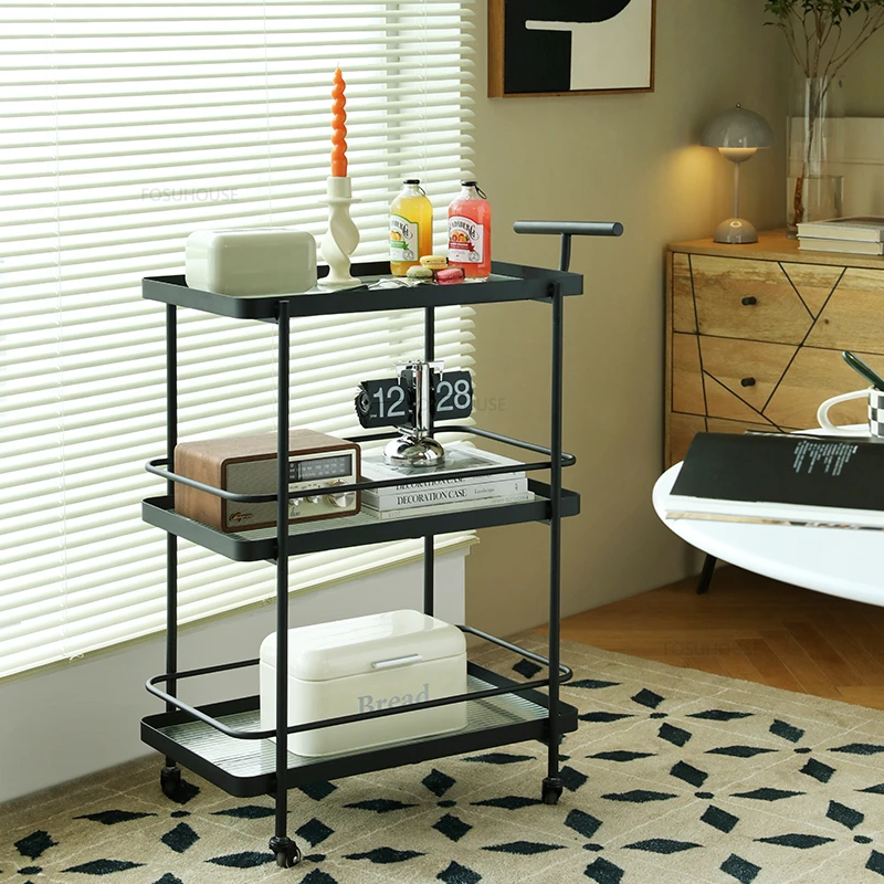 Nordic Iron Hotel Trolley Home Mobile Trolley Living Room Shelf Restaurant Wine Delivery Cart Commercial Bar Cart with Wheels
