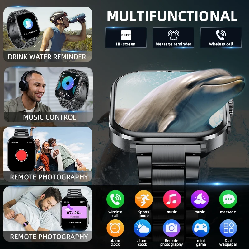 LIGE Smart Watch Men Women Flashlight 2.01” HD Display AI Voice Bluetooth Call Sports Watches Health Monitor Smartwatch Men New