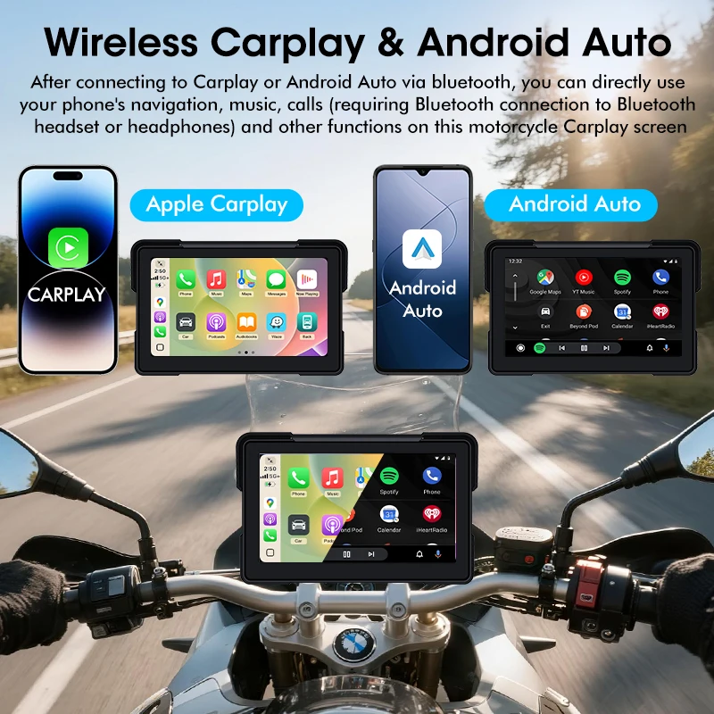Android Auto Carplay Motorcycles for BMW Motorcycles R1200GS ADV/R1250GS ADV/S1000XR ADV Waterproof GPS Motorcycle Accessories