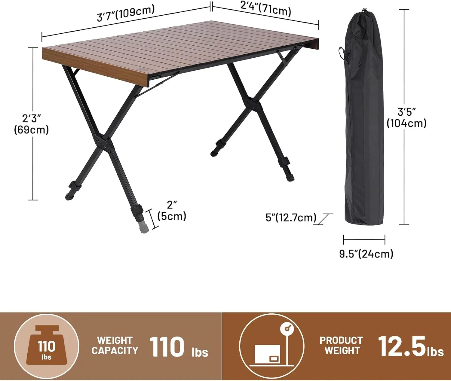 TIMBER RIDGE Folding Camping Table Adjustable Height, 46 Person