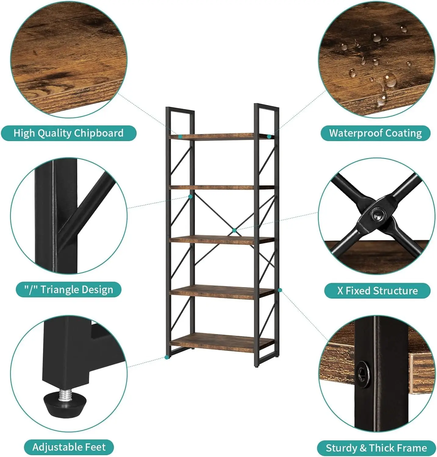 رف كتب مكون من 5 طبقات، رف كتب أبيض حديث كلاسيكيًا...