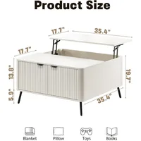 Coffee Table, Lift Top Coffee Table for Living Room, 35.4" Square Coffee Table with Storage, Modern Fluted Center Table with Hid 2