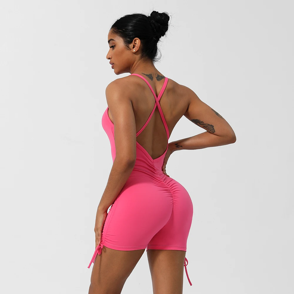 Women Yoga Jumpsuit Cross Back Padded Fitness Set Drawstring Bottom Sleeveless Beauty Back Running Workout Jumpsuit