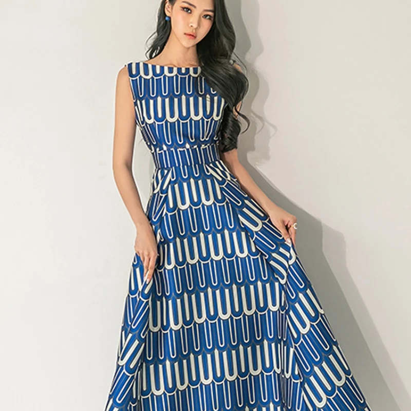 H Han Queen New Korean Sleeveless Elegant O Neck Office Dress Women