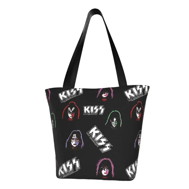 

Kiss Band Member Faces Logo Shopping Bag Reusable Large Accessories For Female Street Handbags