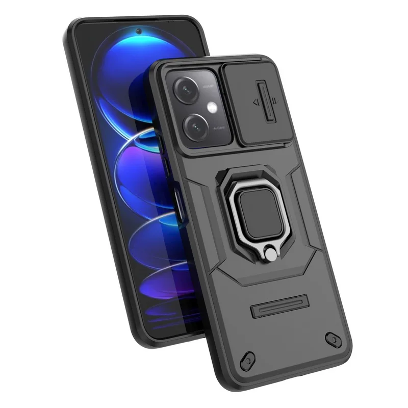 Étui de protection d'objectif d'appareil photo coulissant antichoc pour Xiaomi Redmi Note 12 Mi Poco X5 Pro avec support d'anneau magnétique_voghion.com