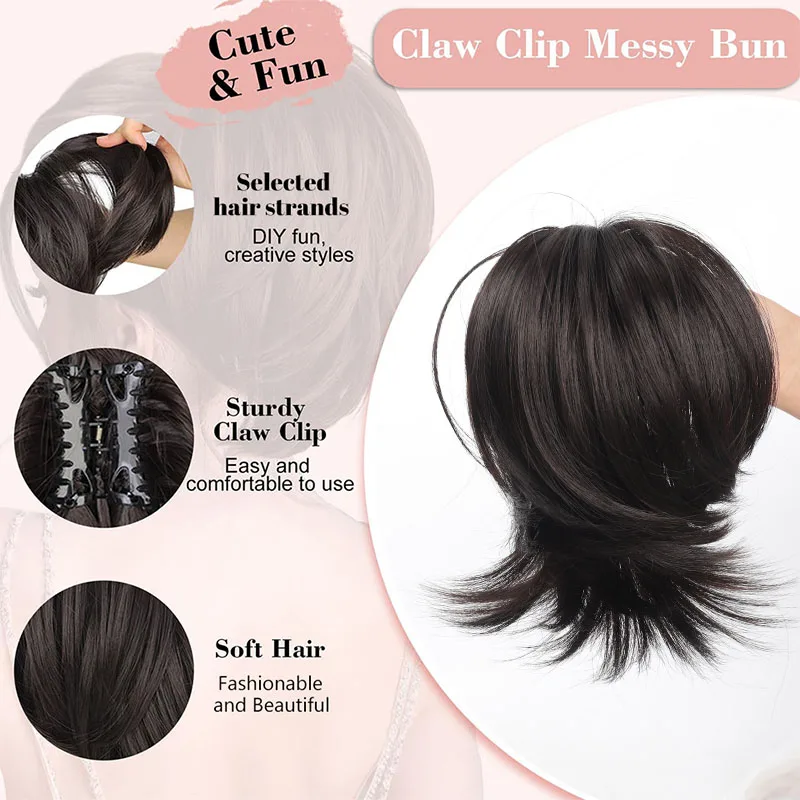 Messy Bun Hair Piece Claw Clip In Hair Buns Piece For Women Straight Short High Ponytail Extension Tousled Updo For Girls hair bun extensions