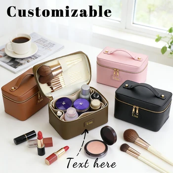 Customized Name PU Leather Cosmetic Bag with Zoned Storage and Large Capacity Toiletry Bag for Autumn and Winter New Products 1