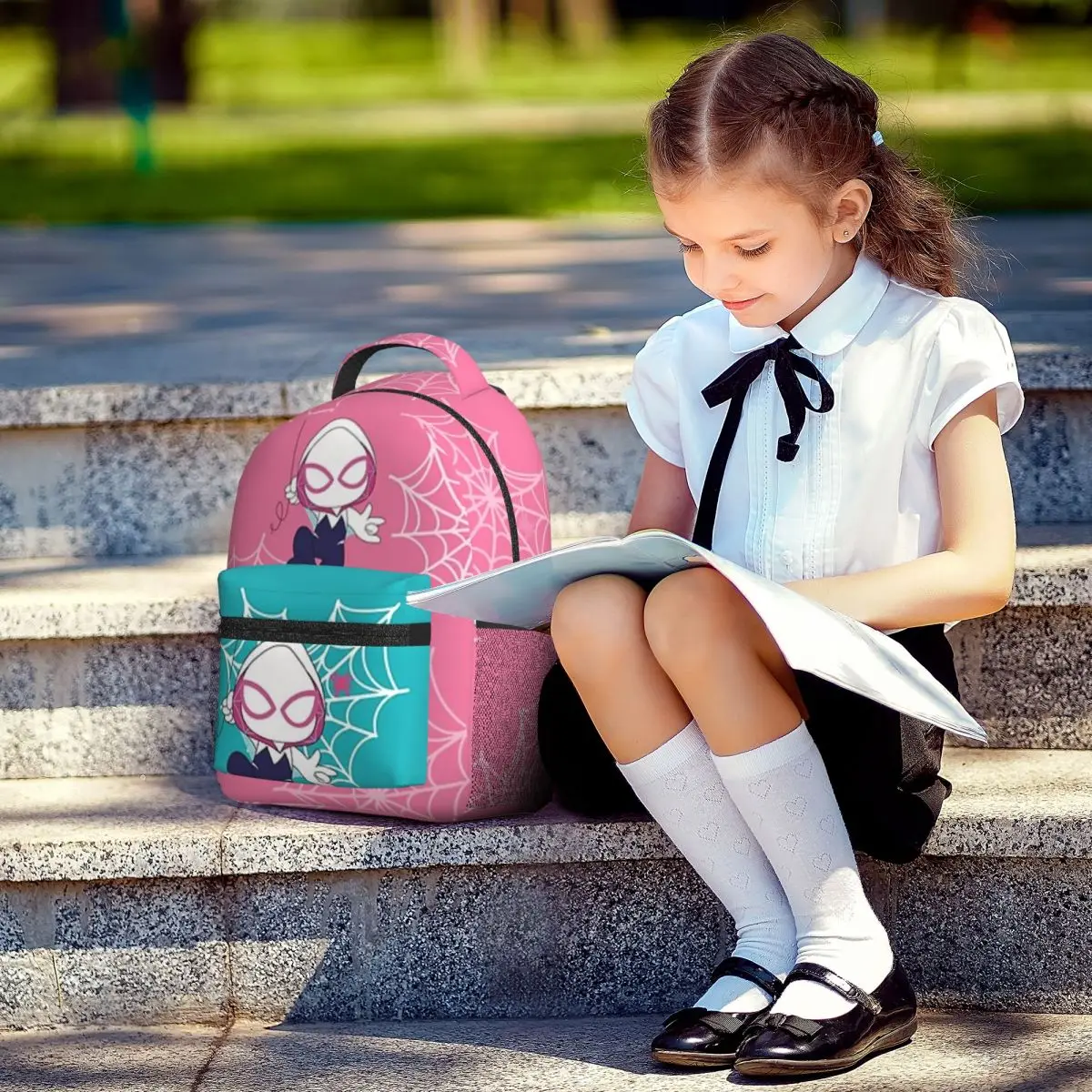 Gwen Little Spider Ghost, Baby Spidey Girl, Grl Pwr, Cartoon Ghost Spider Printed Lightweight Casual Schoolbag 17in 6