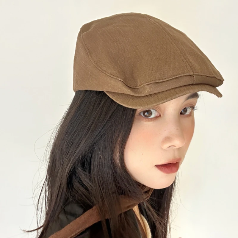 남녀 공용 순면 모자, 여름 캐주얼 자외선 차단, 레트로 영국 심플 베레모, 인기 있는 단색