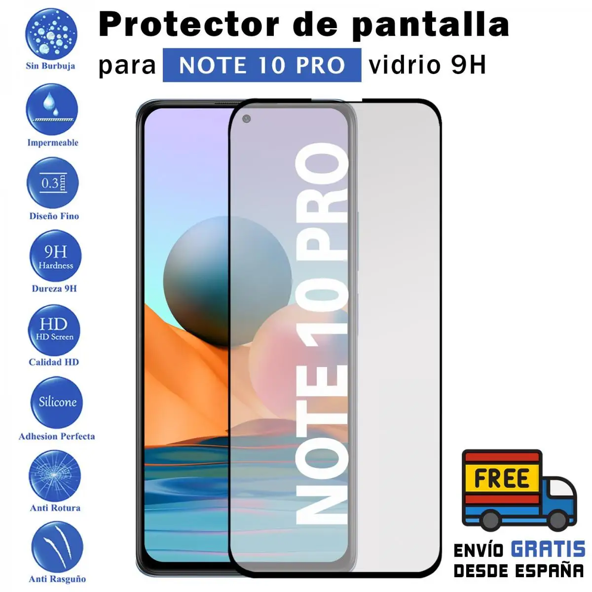 Protector de pantalla Xiaomi Redmi Note 10 Pro Negro de Cristal Templado  Vidrio 9H para movil - Todotumovil - AliExpress