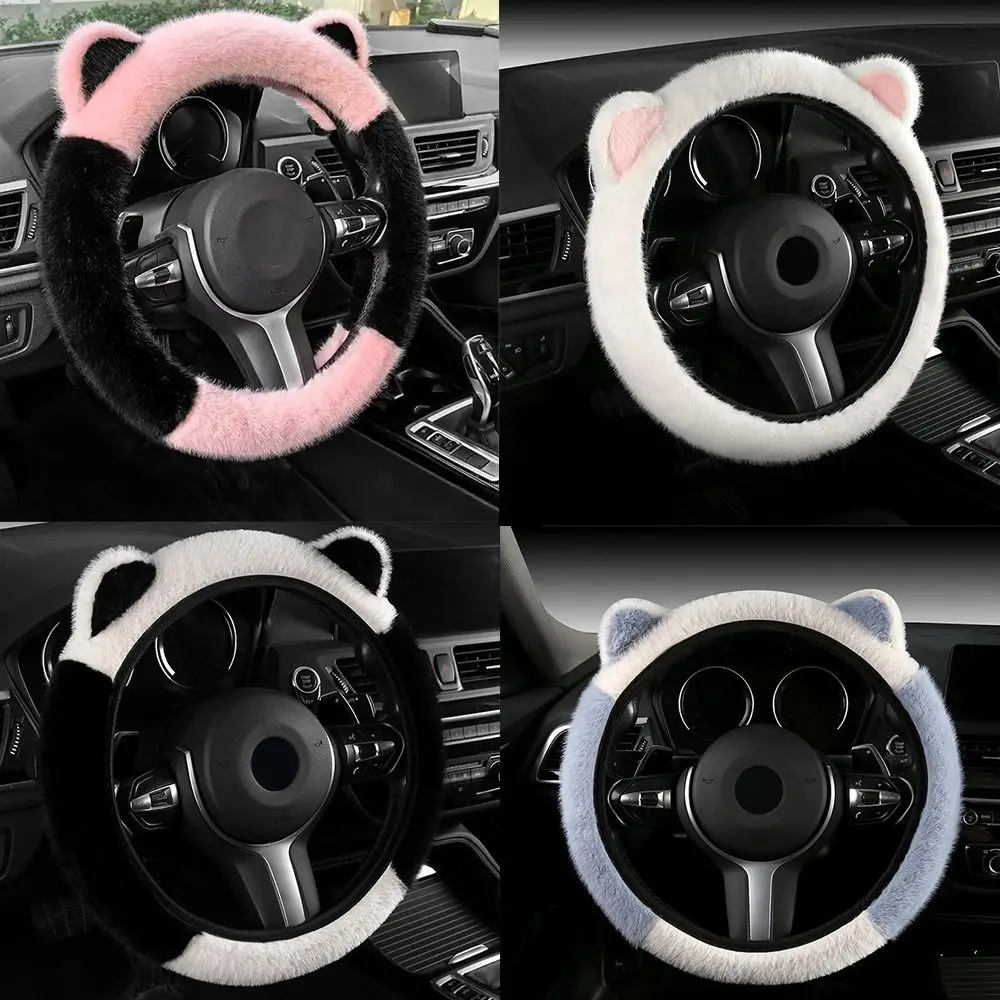 New Non-slip Steering Wheel Cover Soft Warm Plush Steering Cover Cute Stretchy Cat Ears Steering Wheel Cover for Car Steering