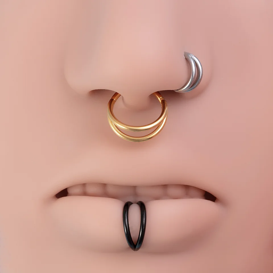 Septum Ring 18g Titanium Nose Ring 18G Gold-tone Titanium Double