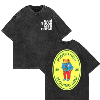 100% Cotton Vintage Washed Bad Bunny Debí Tirar Más Fotos World Tour 2025 2026 T Shirt Women DTMF Funny Frog Oversize Tees Tops