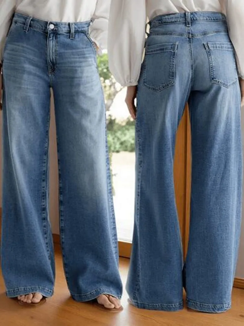 Nouveau Jean Large Femme Taille Haute Extensible Coupe Droite en Denim Délavé Style Décontracté Streetwear Ample 2026