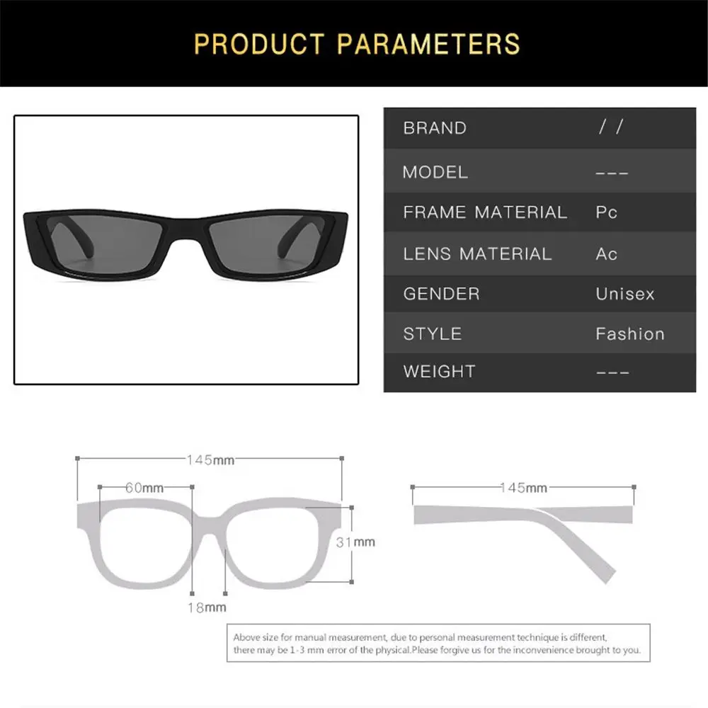 Vintage UV400 Trending Street Eyewear Small Rectangle Sunglasses Retro Sun Glasses Black Shades Small Frame