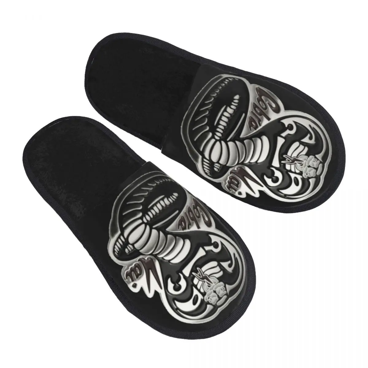 

Cobra Kai Never Dies Steel Metallic Snake Logo Graphic Guest Slippers for Bathroom Women Custom Print House Slipper