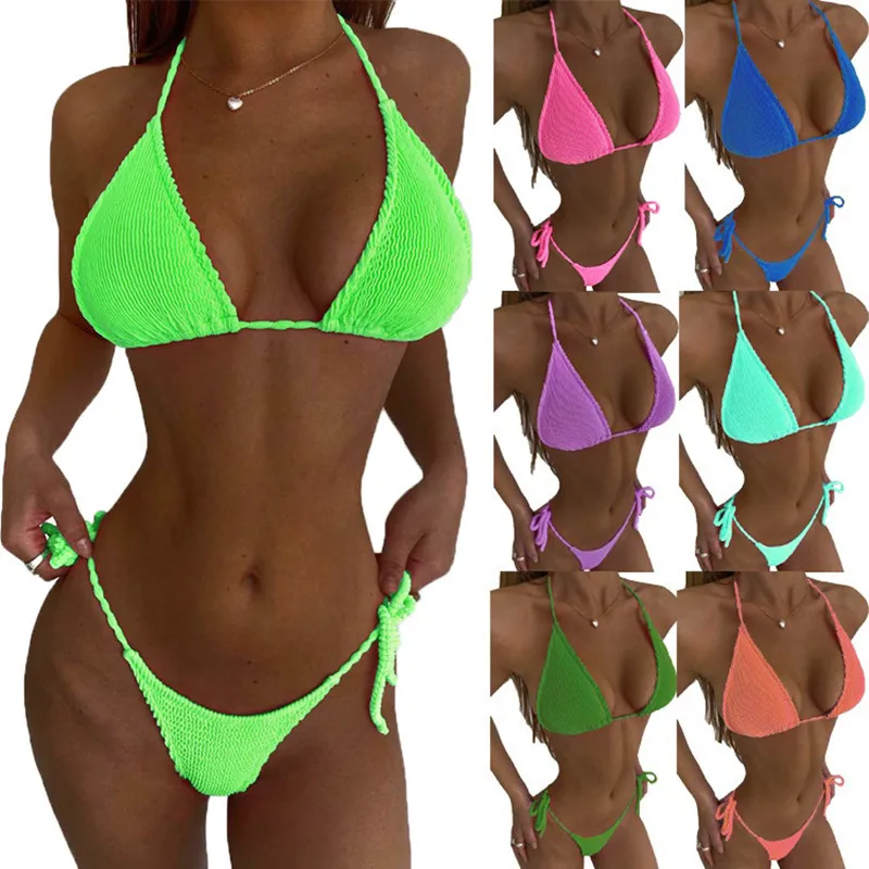 

Women Swimsuits String Micro Bikini Extreme Sexy Push Up Ribbed Swimwear Feminine Bikinis with Ties Side Thong Swimming Suits