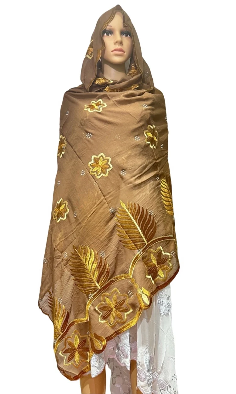 2024 sales Volume High Quality African Muslim Women Scarf cotton Embroidered Headscarf Dubai Large Size Shawl For Pray cheap