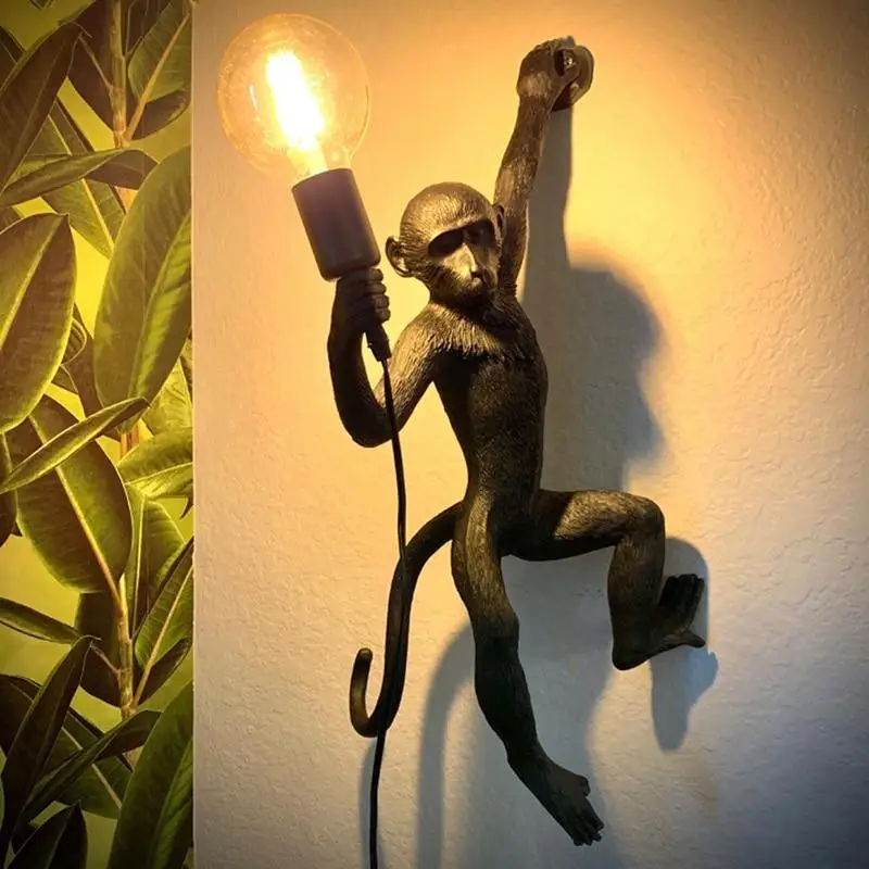 LED Monkey Art Pendant Light Resin Simian Wall Lamp for Living Room Parlor Study Room Corridor Lights Chandelier E27 Home Decor