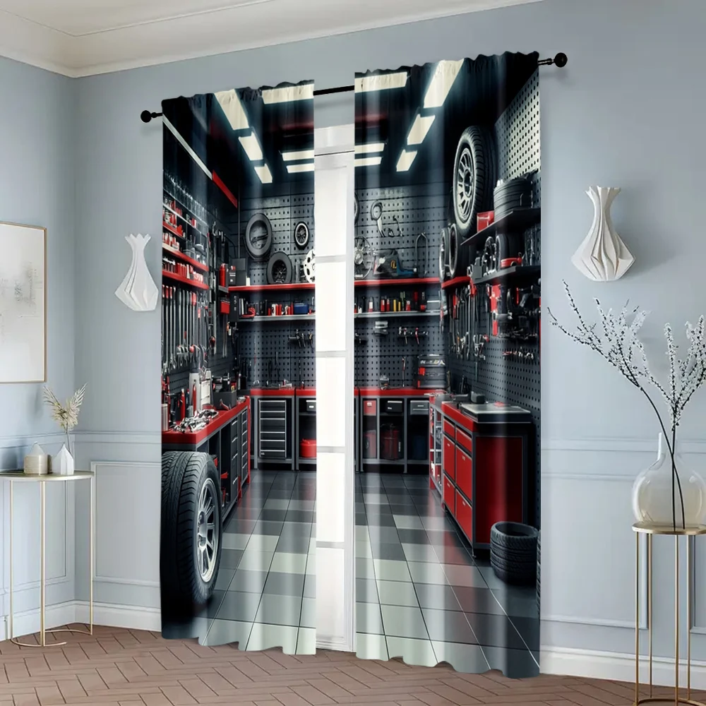 2pcs, Curtains Digital Printed Garage Tools Workshop Versatile 100% Polyester (without rod) Holiday Ldeal for Living Room and 6