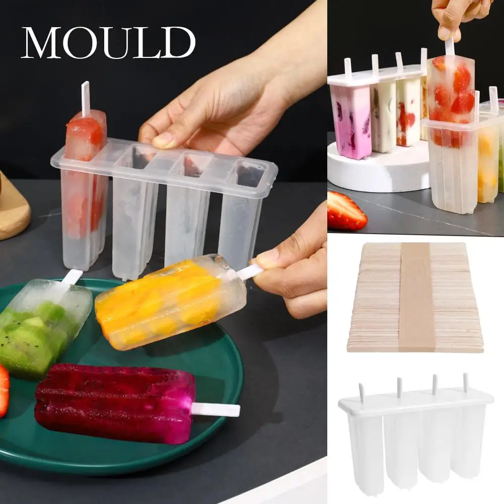 4 Cell Ice Cream Popsicle Mold DIY Homemade Ice Box Ice-lolly Tray Gadgets Children Mold Kitchen Summer Z3Y5 ice mold,ice cream molds