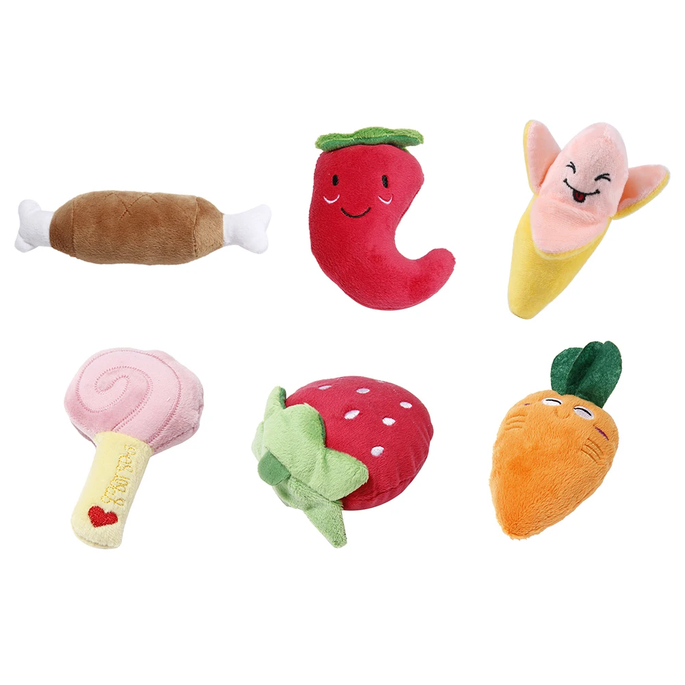Squeaky Pet Chew Toys Dog Stuffed Toys Creative Squeaking Fruits Vegetables Toy Interactive for Small Medium Dogs