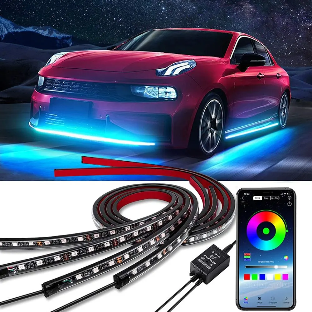 네온 LED RGB 자동차 밑바닥 빛 원격/APP 제어 유연한 방수 LED 스트립 자동차 언더 바디 라이트 장식 램프 